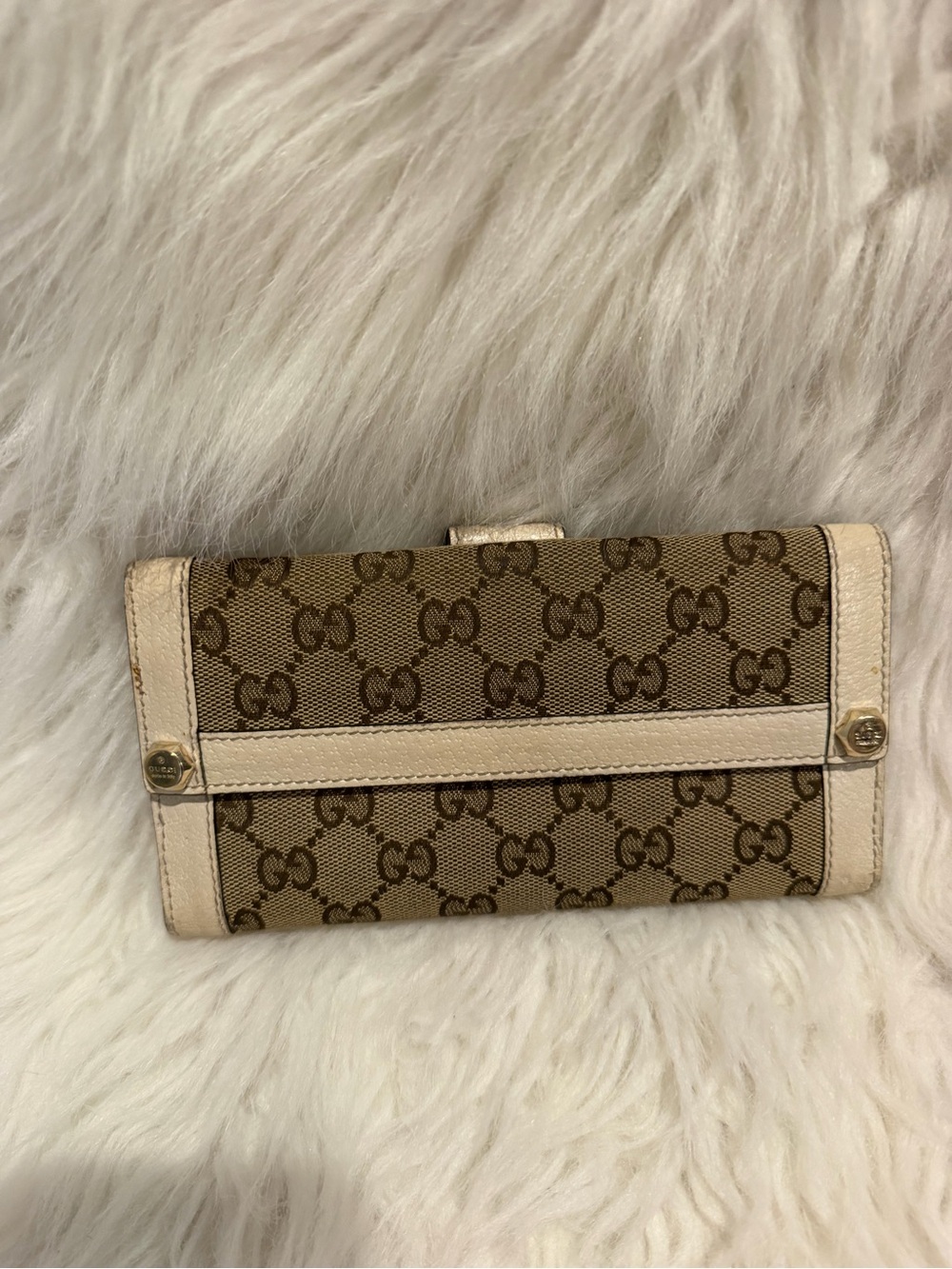 Gucci Brown GG Canvas Wallet with Beige Trim